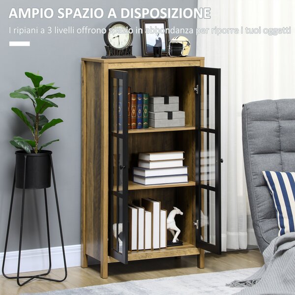 HOMCOM Credenza Moderna a 2 Ante in Vetro e legno, 60x35x120cm, Marrone|Aosom