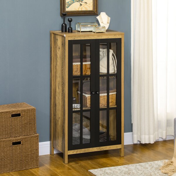 HOMCOM Credenza Moderna a 2 Ante in Vetro e legno, 60x35x120cm, Marrone|Aosom