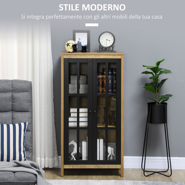 HOMCOM Credenza Moderna a 2 Ante in Vetro e legno, 60x35x120cm, Marrone|Aosom