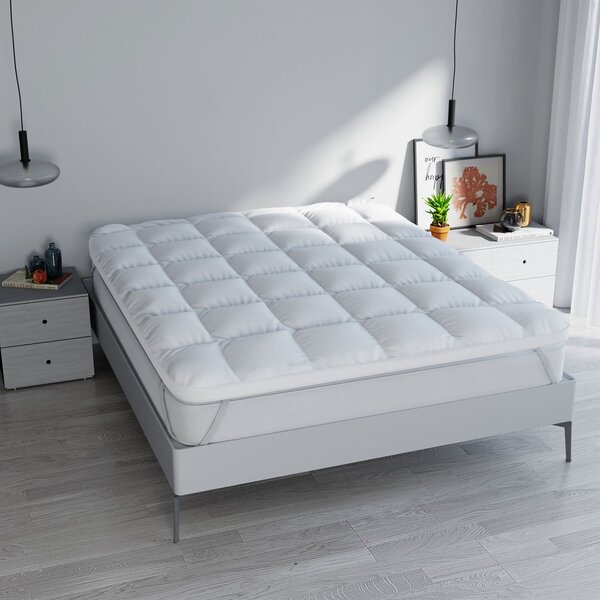 Topper One Matrimoniale 160 x 195 cm Imbottitura Effetto Piuma con Elastici in Cotone Bianco Varie Misure