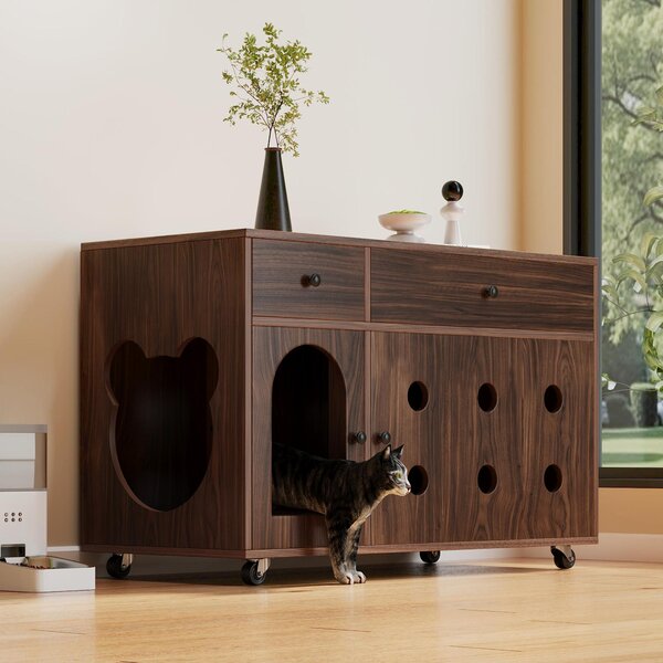 Mobiletto per lettiera per gatti, dimensioni 100 x 45 x 66 cm, con due cassetti, finitura effetto noce