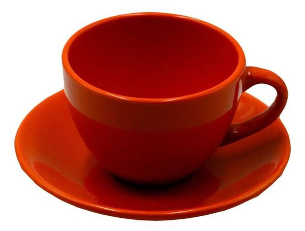 Set 4 Tazze da The con Piattino Ø9,5xh7 cm in Gres Porcellanato Romeo Arancione
