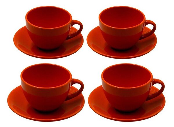 Set 4 Tazze da The con Piattino Ø9,5xh7 cm in Gres Porcellanato Romeo Arancione