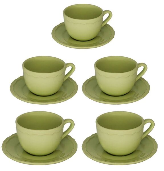 Set 5 Tazze da The con Piattino Ø9,5xh7 cm in Gres Porcellanato Juliet Verde Pastello