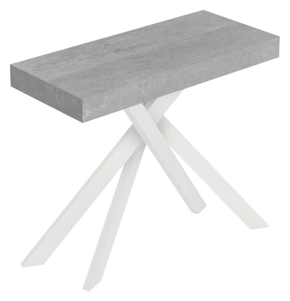Consolle Allungabile 90-196x40x77 cm Saki Small Cemento Gambe Bianche