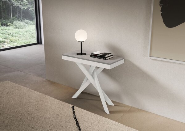 Consolle Allungabile 90-196x40x77 cm Saki Small Evolution Cemento Gambe Bianche