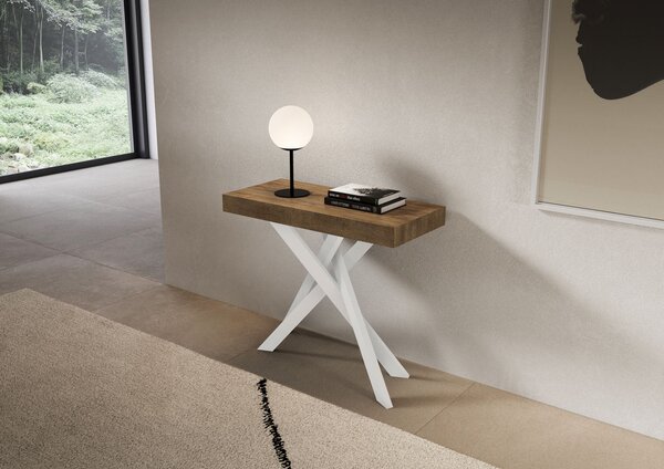 Consolle Allungabile 90-196x40x77 cm Saki Small Noce Gambe Bianche