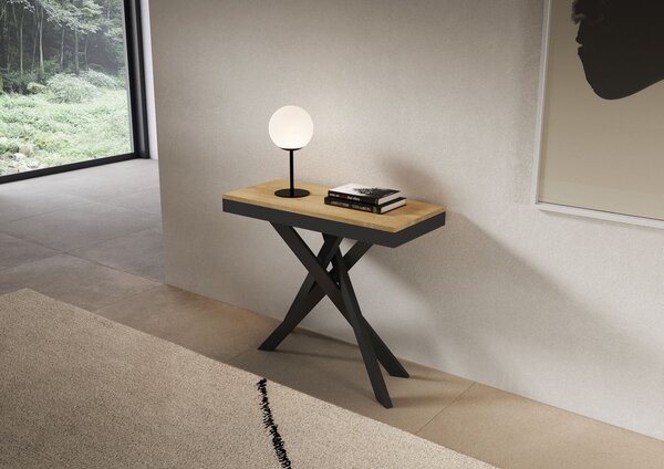 Consolle Allungabile 90-196x40x77 cm Saki Small Evolution Quercia Natura Gambe Antracite
