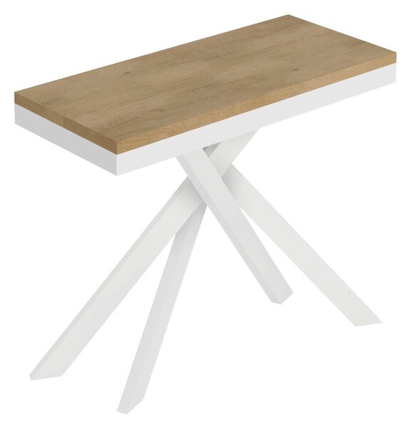 Consolle Allungabile 90-196x40x77 cm Saki Small Evolution Quercia Natura Gambe Bianche