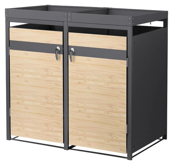 ML-Design cassonetto per rifiuti con tetto a fioriera per 2 cassonetti 240L 132x80x124 cm in acciaio