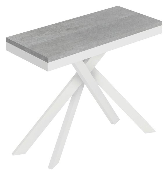 Consolle Allungabile 90-196x40x77 cm Saki Small Evolution Cemento Gambe Bianche