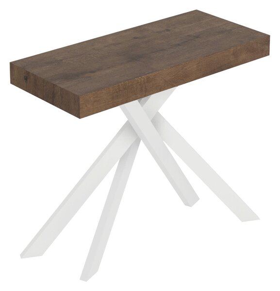 Consolle Allungabile 90-196x40x77 cm Saki Small Noce Gambe Bianche