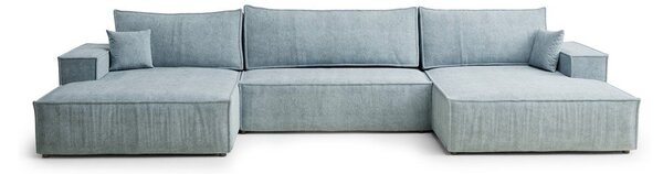 Divano angolare azzurro allungabile/con contenitore (a U) con rivestimento in ciniglia Kyoto – Maison de Rêve