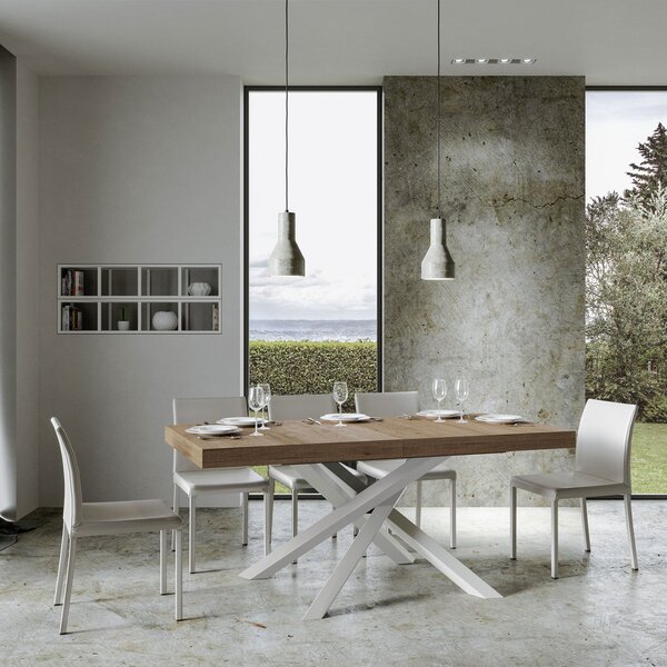 Tavolo Allungabile 160-264x90x77 cm Volantis Quercia Natura Telaio Bianco