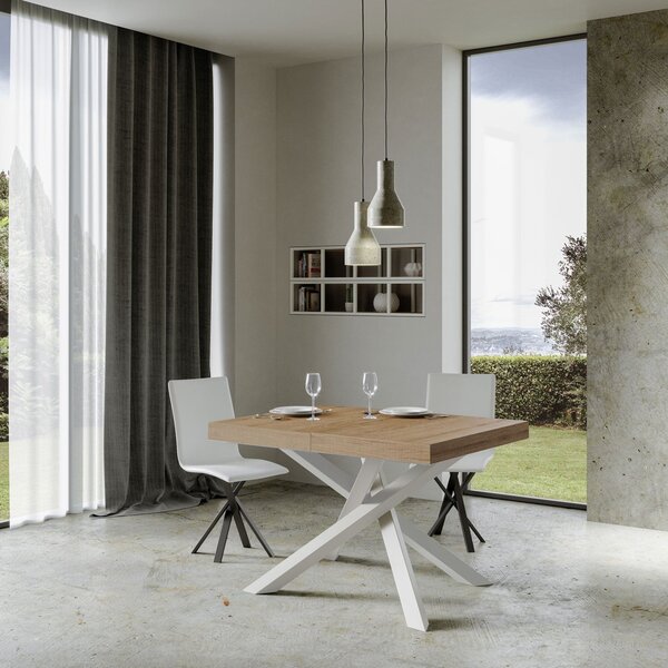 Tavolo Allungabile 120-224x90x77 cm Volantis Quercia Natura Telaio Bianco