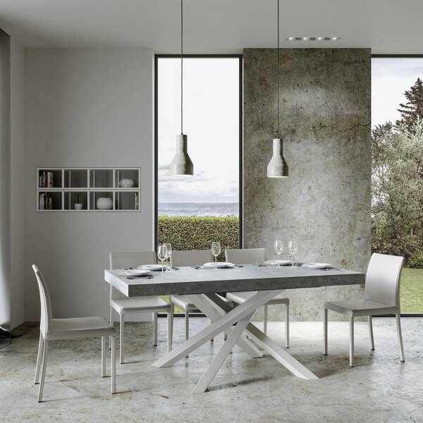 Tavolo Allungabile 160-264x90x77 cm Volantis Cemento Telaio Bianco