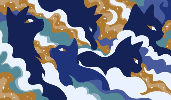 Carta da parati Gatti blu nel cielo, Carta da parati animali, Carta da parati popolare - Tapeko.it