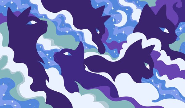 Carta da parati Disegno di gatti nel cielo, Carta da parati animali, Carta da parati popolare - Tapeko.it