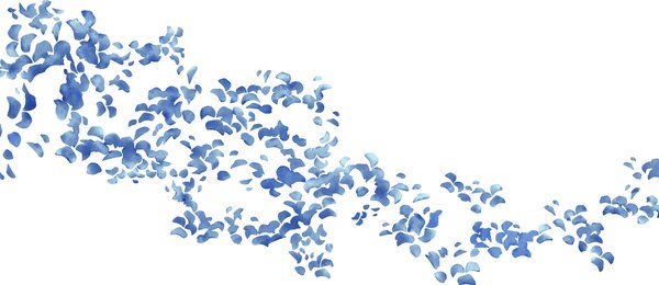 Carta da parati Petali di fiori blu su sfondo bianco, Carta da parati acquerello sul muro, Carta da parati popolare - Tapeko.it