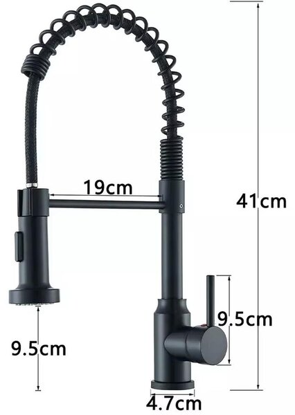 Miscelatore per lavello da cucina – Miscelatore estraibile – Girevole a 360° – Acciaio inossidabile – Miscelatore monocomando – Due tipi di getto – Nero