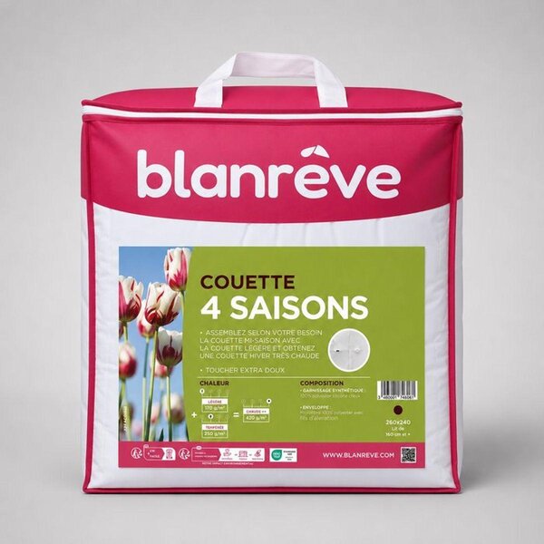 BLANREVE, coperta trapuntata modulare per tutte le stagioni (2 pezzi), 200 x 200 cm, bianca, 420 g/m²