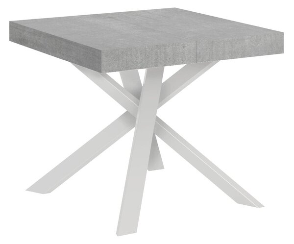 Tavolo Allungabile 90-194x90x76 cm Clerk Cemento Gambe Bianche