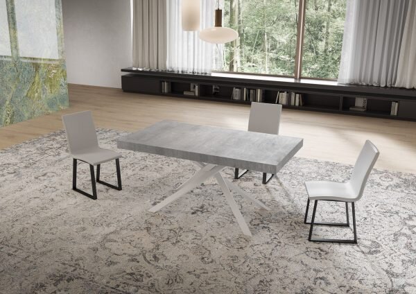 Tavolo Allungabile 160-244x80x74 cm Niket Cemento Gambe Bianche