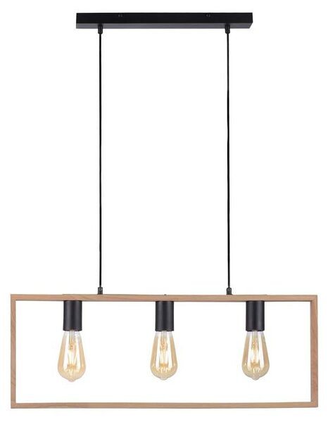 Lampada a sospensione, legno, nera, a 3 luci, L 69 cm