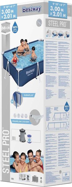 Set piscina Bestway® Steel Pro™ Frame con pompa filtro 300 x 201 x 66 cm, blu scuro, rettangolare