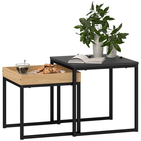 Set 2 Tavolini con Gambe a U Impilabili in Legno e Acciaio