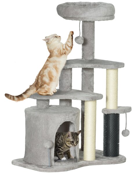 Albero Tiragraffi per Gatti con Casetta Ripiani e Letto 60x39x87 cm in Peluche e Sisal Grigio