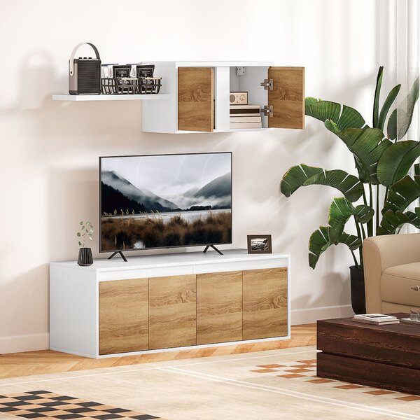 Parete Attrezzata Mobile TV fino a 50" e Pensile 120x41x43,3 cm Bianco e color Legno