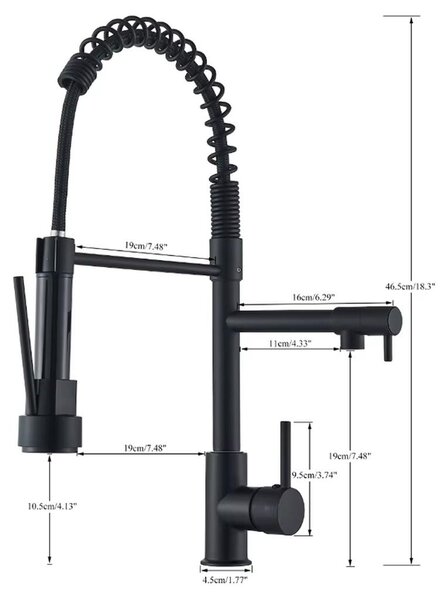 Miscelatore per cucina - Miscelatore per lavello - Doccetta estraibile - Acqua calda e fredda - 2 tipi di getto - Bocchetta flessibile - Rotazione a 360° - Nero