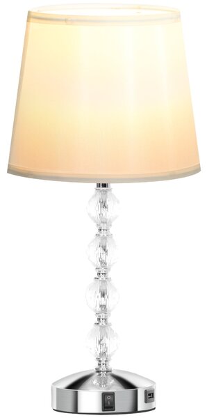 Lampada da Tavolo Base con Cristalli in Vetro con Porta USB Ø23x45 cm Bianco e Argento