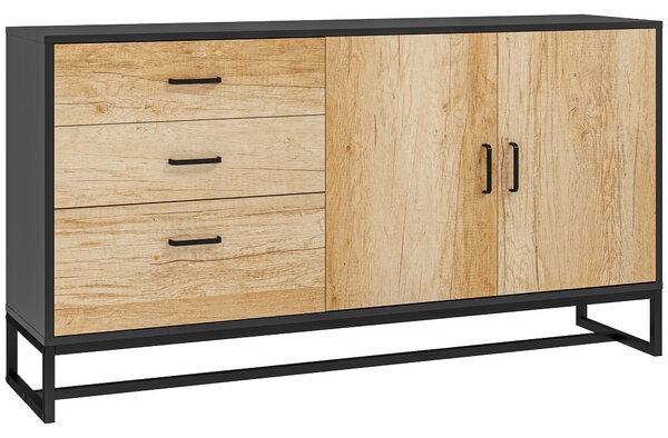 Credenza con 3 Cassetti e Armadietto Ante Soft-Close 140x35x75 cm Legno Naturale e Nero