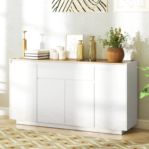 Credenza con 1 Cassetto e 3 Armadietti 140x40x75 cm Bianco