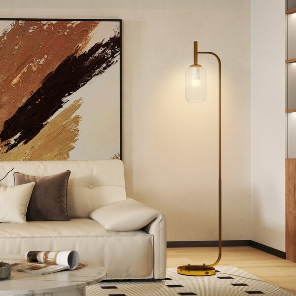 Lampada da Terra Paralume in Vetro E27 con Interruttore a Pedale Oro