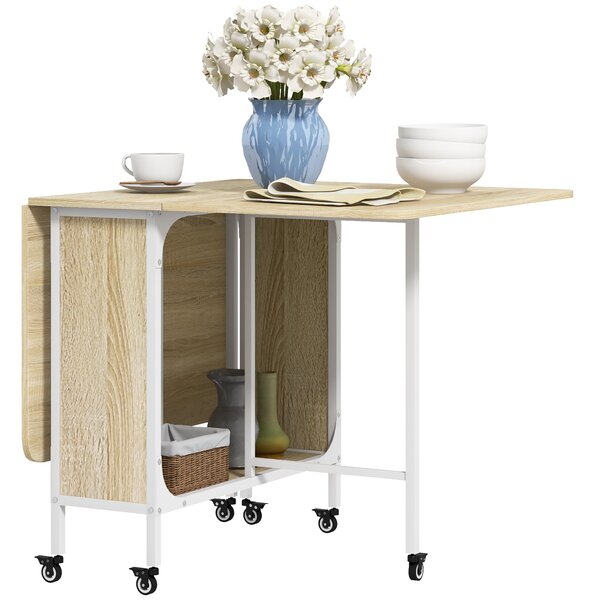 Tavolo Salvaspazio Pieghevole a 2 Ribalte per 6 Persone 130x80x74 cm Bianco e color Legno
