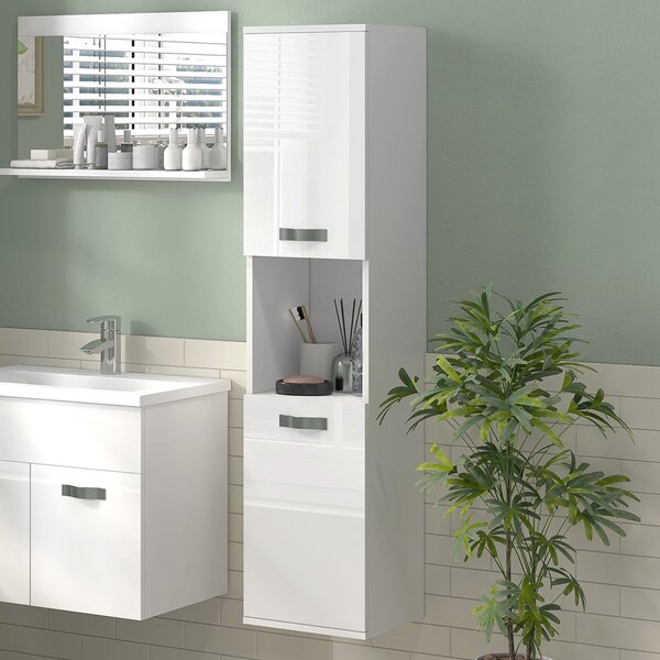Pensile da Bagno 2 Armadietti e Vano a Giorno 30x30x131,5 cm in Legno Bianco