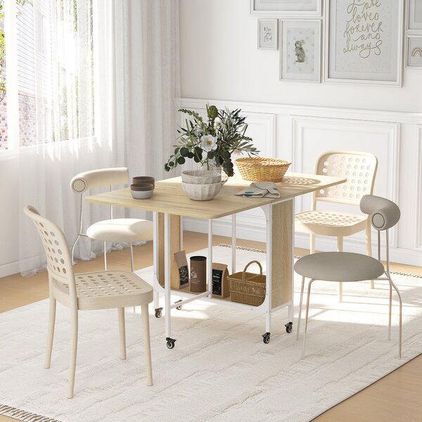 Tavolo Salvaspazio Pieghevole a 2 Ribalte per 6 Persone 130x80x74 cm Bianco e color Legno