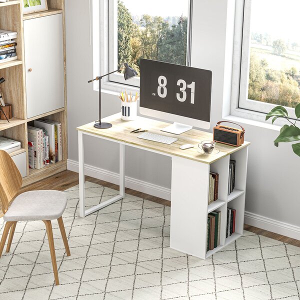 Scrivania Design Compatto 4 Ripiani a Giorno 120x54x75 cm in Legno e Acciaio Bianco e Rovere