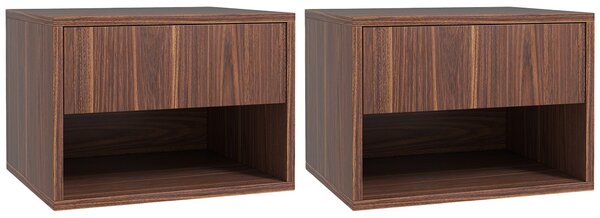 Set 2 Comodini con Cassetto e Ripiano a Giorno 40x34x29 cm in Legno Marrone