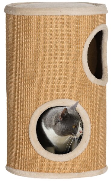 Torre Tiragraffi per Gatti con Casette in Peluche a 2 Livelli in Sisal Marrone