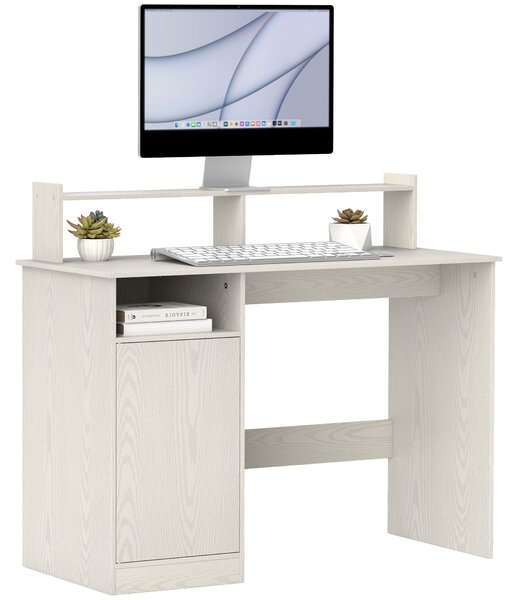 Scrivania Moderna con Supporto per Monitor Armadietto e Ripiani 108x50x94 cm Bianco Crema