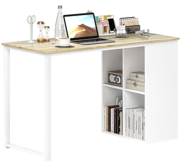 Scrivania Design Compatto 4 Ripiani a Giorno 120x54x75 cm in Legno e Acciaio Bianco e Rovere