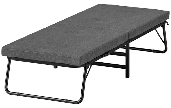 Letto Singolo Brandina Pieghevole 180x70x38 cm Materasso in Tessuto Effetto Lino Grigio