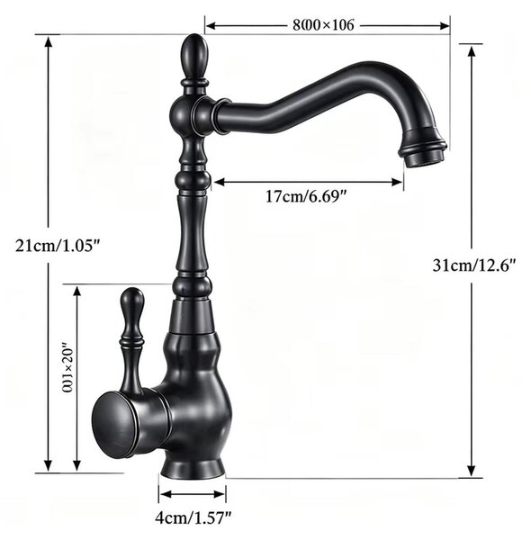 Miscelatore da cucina - Miscelatore da cucina in stile retrò - Monocomando - Bocchetta alta - Girevole a 360° - Acqua calda e fredda - Acciaio inossidabile 304 - Bronzo scuro