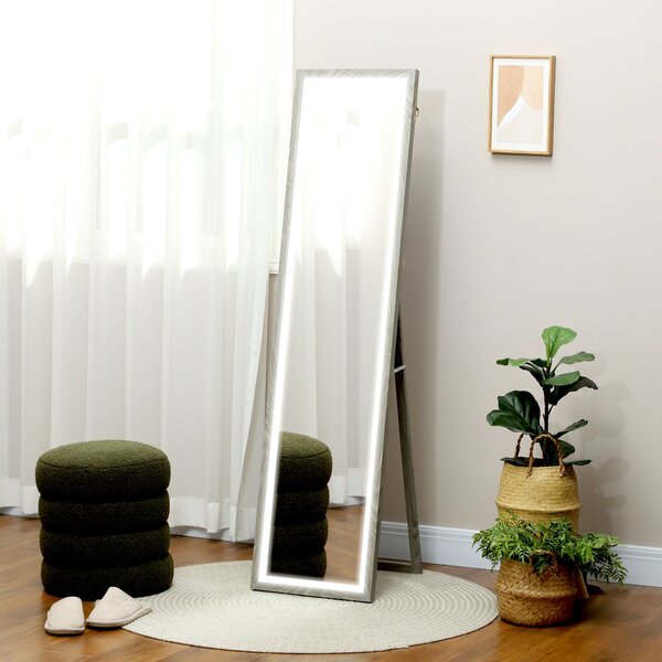 Specchio con Luci LED Regolabili e Pulsante Touch 40x5x160 cm in Vetro e MDF Grigio