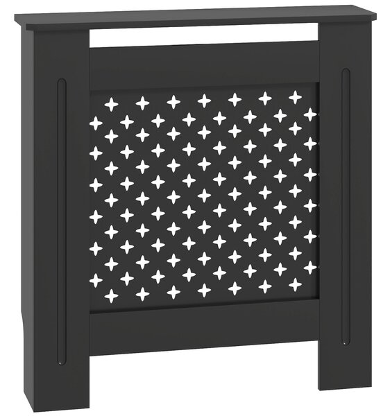 Copritermosifone Traforato a Croce con Ripiano e Fissaggio a Muro 78x19x82 cm in Legno MDF Nero