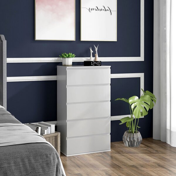 Cassettiera 5 Cassetti 55x33x100 cm Design Moderno in Legno Bianco